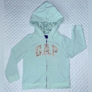 Baby Gap Toddler Girls Zippered Mint Green Sweatshirt w/ Floral Hood Size 4 year